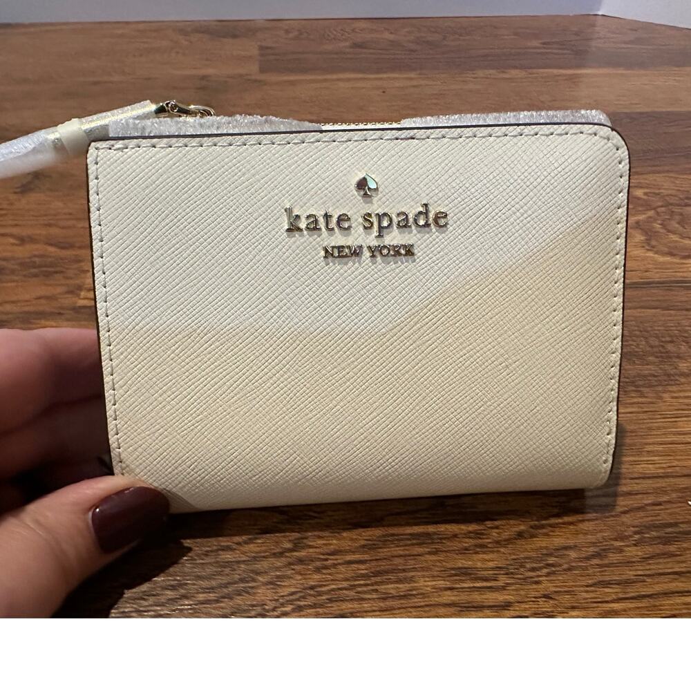 Kate Spade New York Leather Wallet Ivory Snap Closure Compact 4x5 NWT Designer